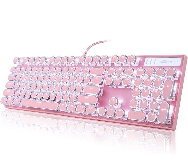 Camiysn Typewriter Style Mechanical Gaming Keyboard, Pink Retro Punk Gaming K...