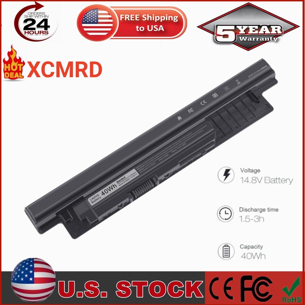 40Wh Battery For DELL INSPIRON 3541 3521 3721 5537 5749 5748 312-1392 Type XCMRD