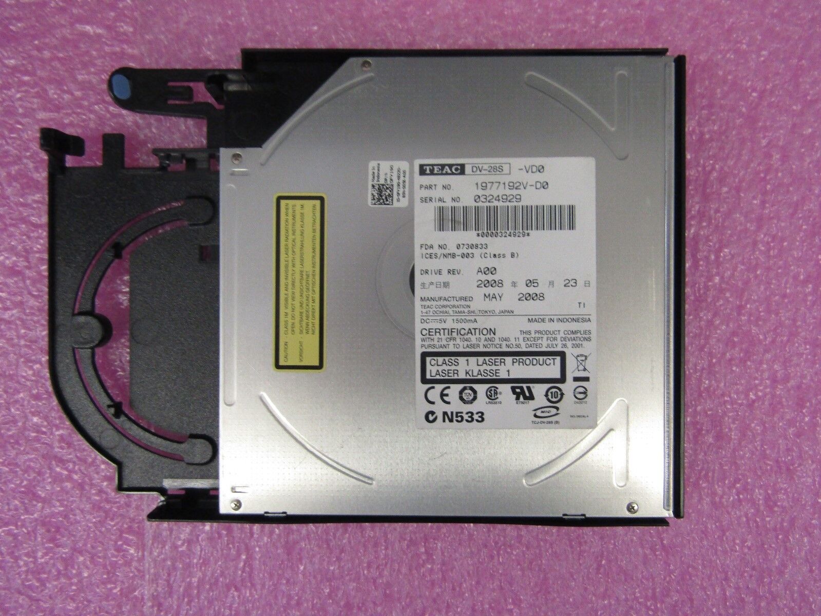 FY190 Dell PowerEdge Server SATA DVD-ROM Optical Drive W/ Mounting Bracket 