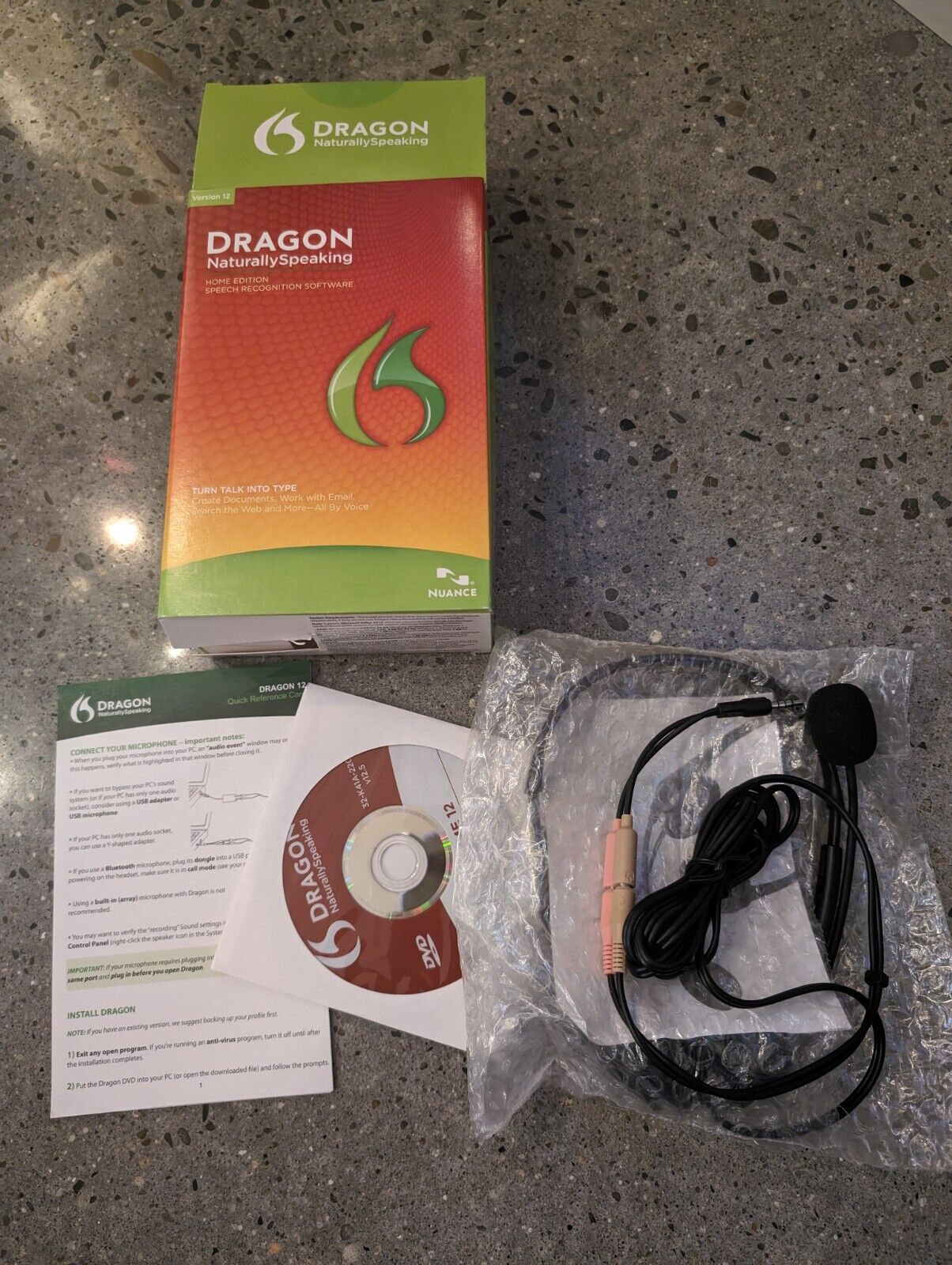 Dragon Naturally Speaking Home Version 12 Speech Recognition Software w/Head Set