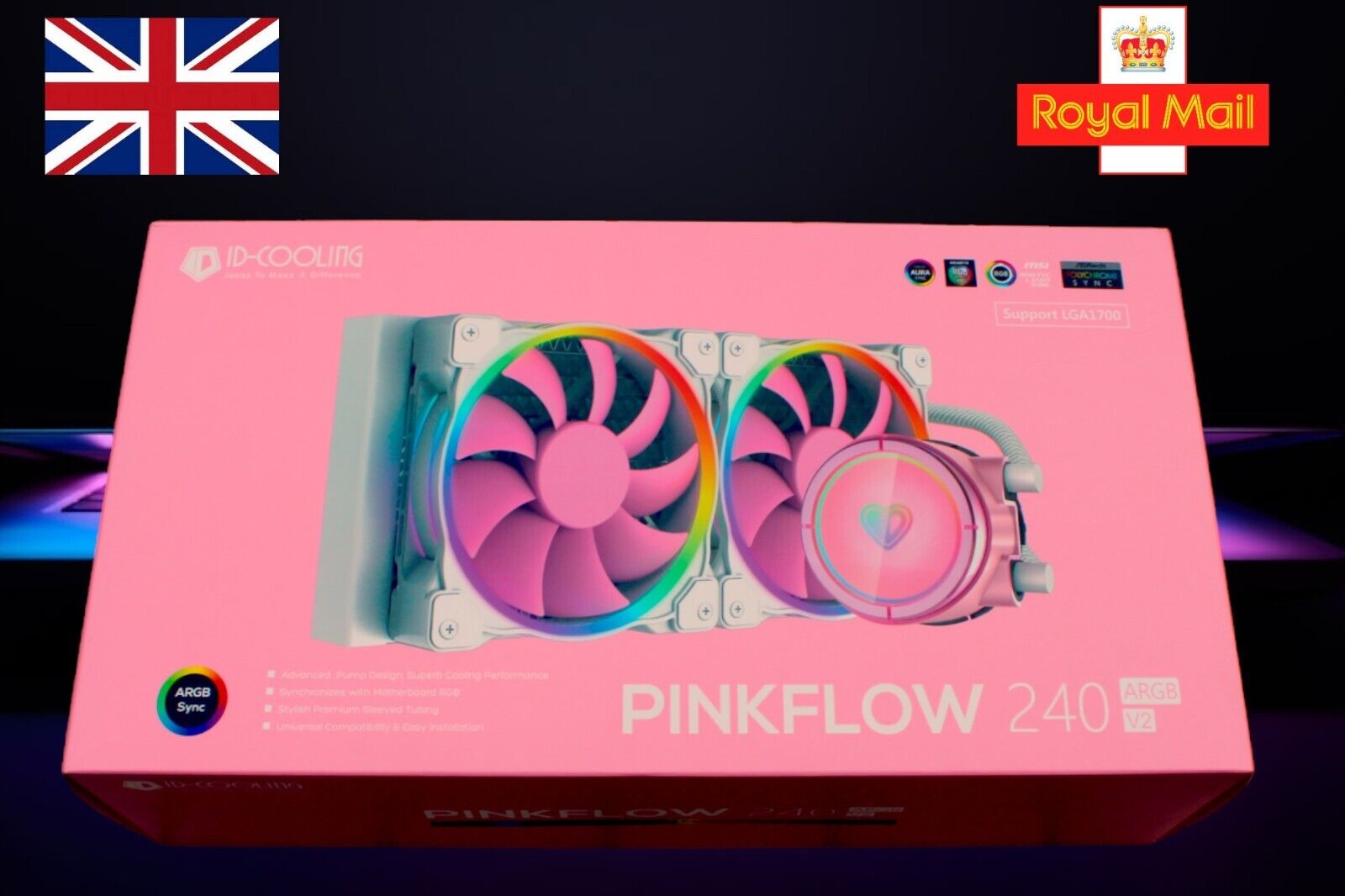 id cooling cpu cooler PINKFLOW 240 mm Silent cooling fan computer Addresable RGB