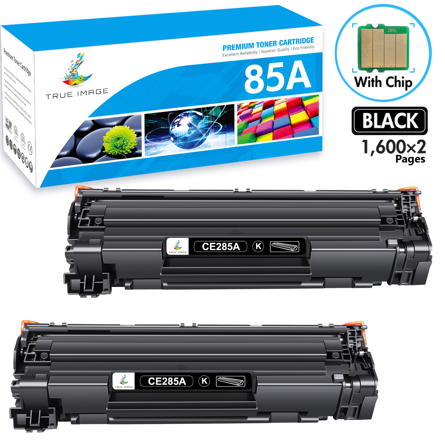 2PK CE285A 85A Black Toner Cartridge for HP LaserJet P1102 P1102W P1109 M1217nfw