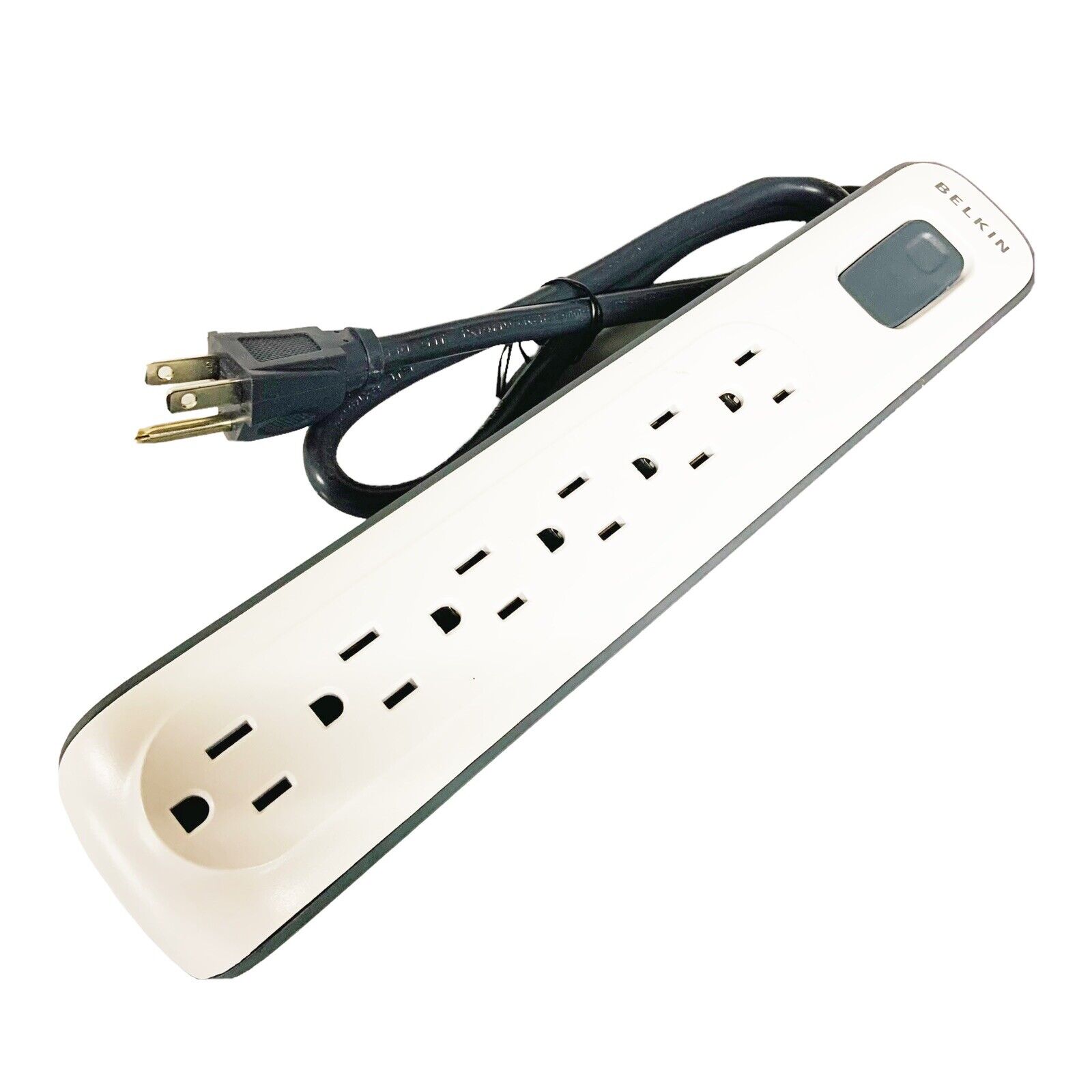 Belkin 6 Outlet Power Strip Surge Protector White Gray Short Cord BV106000-2.5