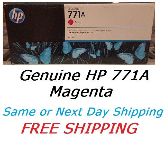 New Genuine Factory Sealed HP 771A Magenta Ink Cartridge B6Y17A dated 2024