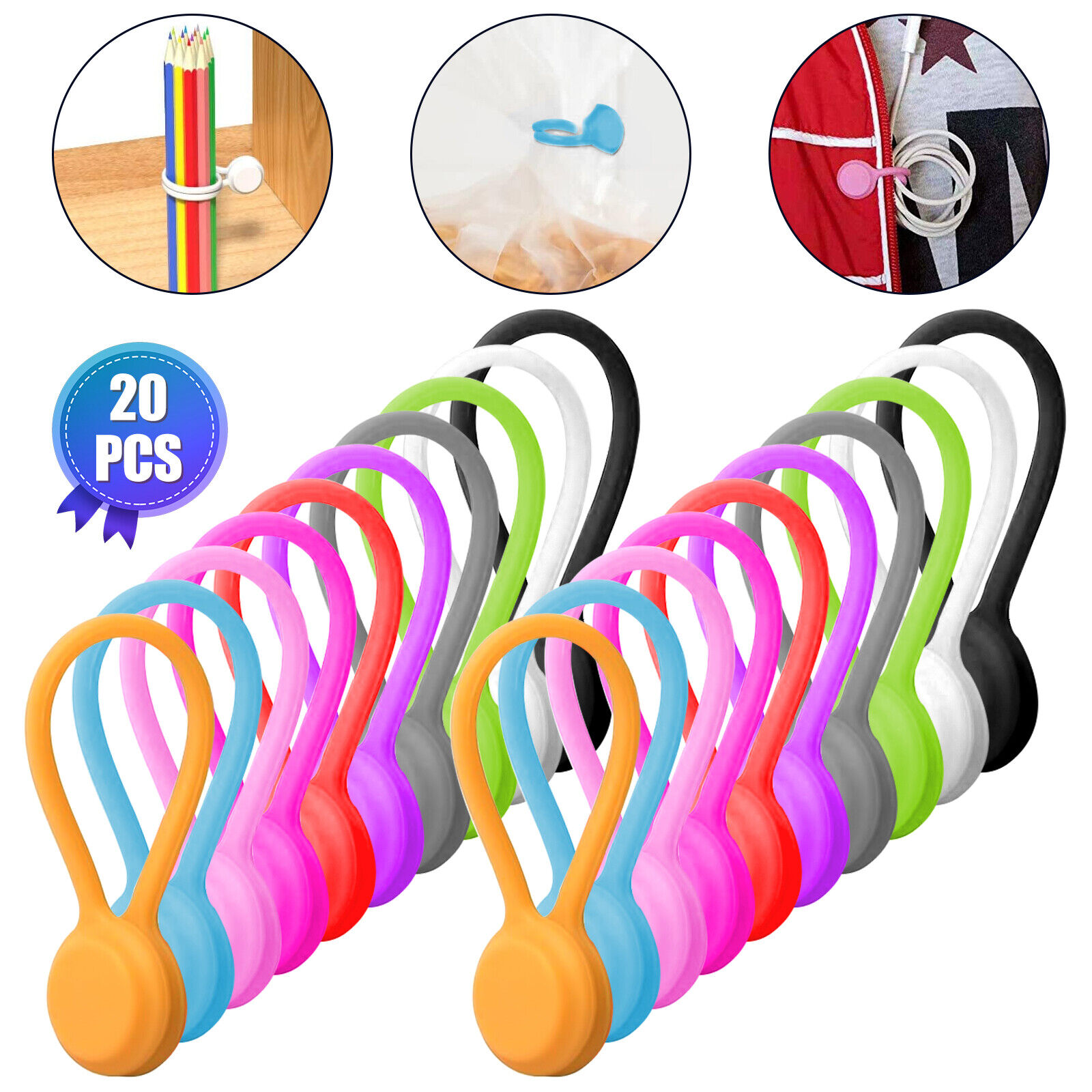 20Pcs Reusable Silicone Cable Ties 4.3in Magnetic Cable Organizers Cords Keeper