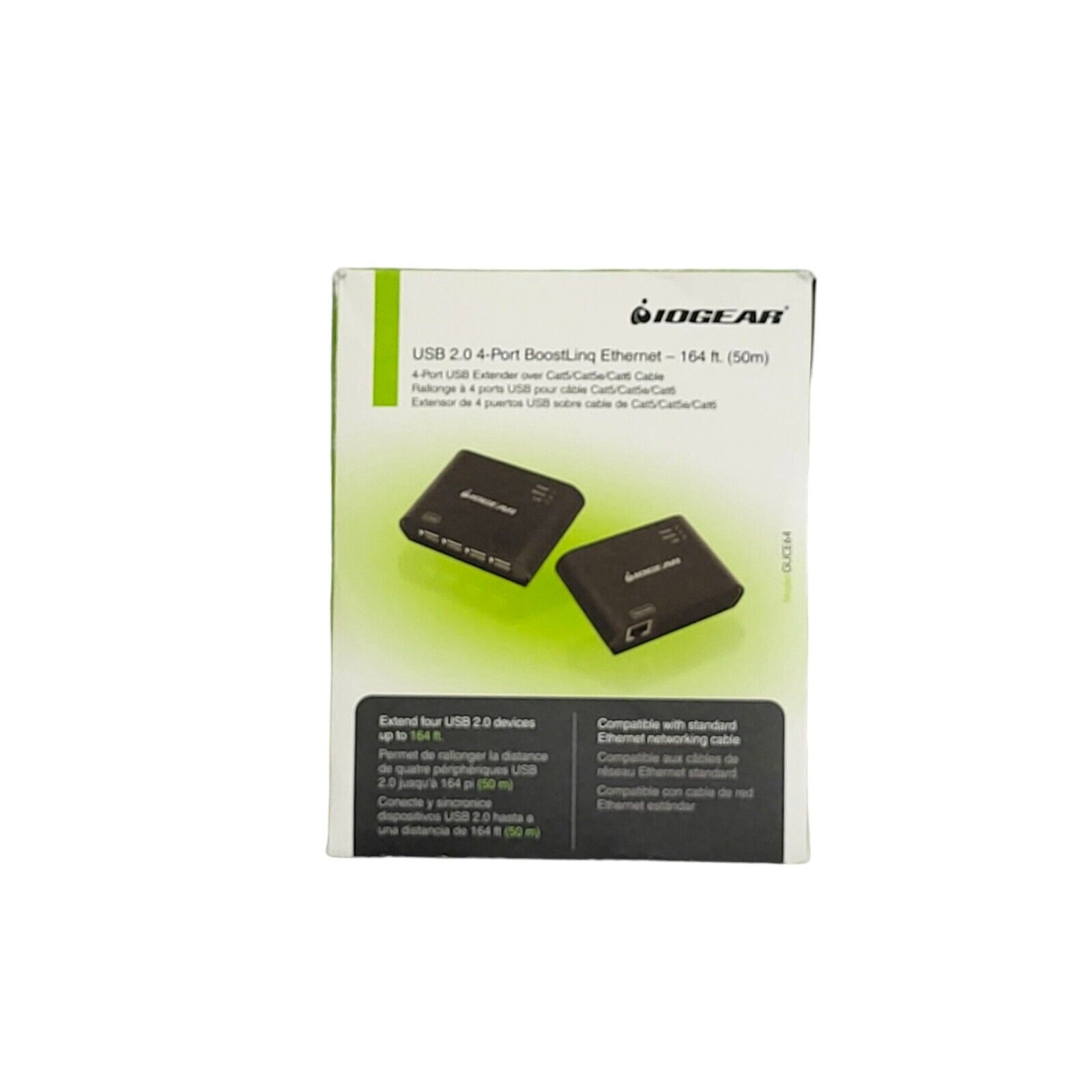 Iogear GUCE64 USB 2.0 4-Port BoostLinq Ethernet Extender Black New Sealed Box