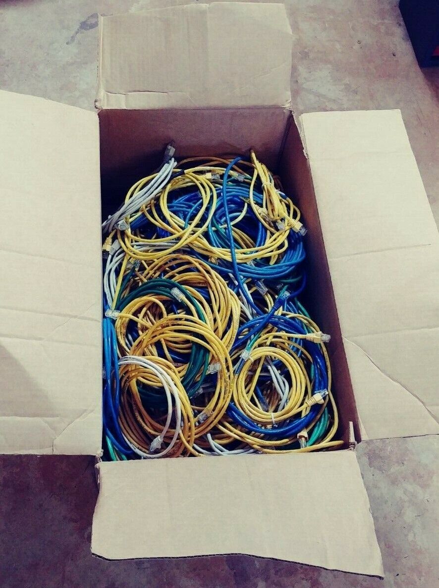 Big Box of used CAT5e Cables Ethernet Lan Network - 22 LBs