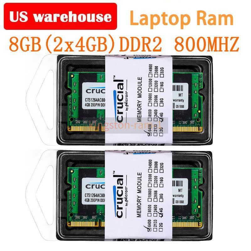 Crucial 8GB 2x4GB PC2-6400 DDR2 800MHz 200pin Laptop Memory SO-DIMM US Warehouse