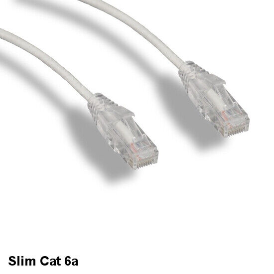 Kentek White 3' Slim Mini Cat6a Patch Cable 28AWG UTP Bare Copper Ethernet RJ45
