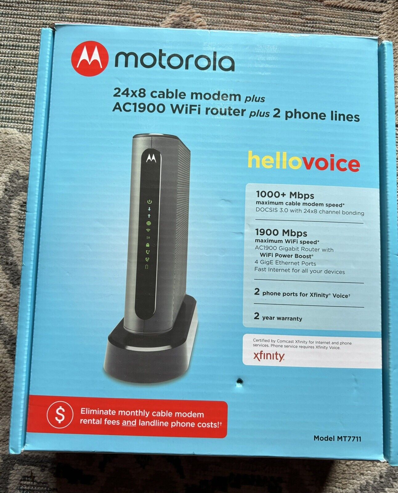 Motorola  24X8 Cable Modem Plus AC 1900 Router  Plus 2 Phone Lines (Pre-owned)