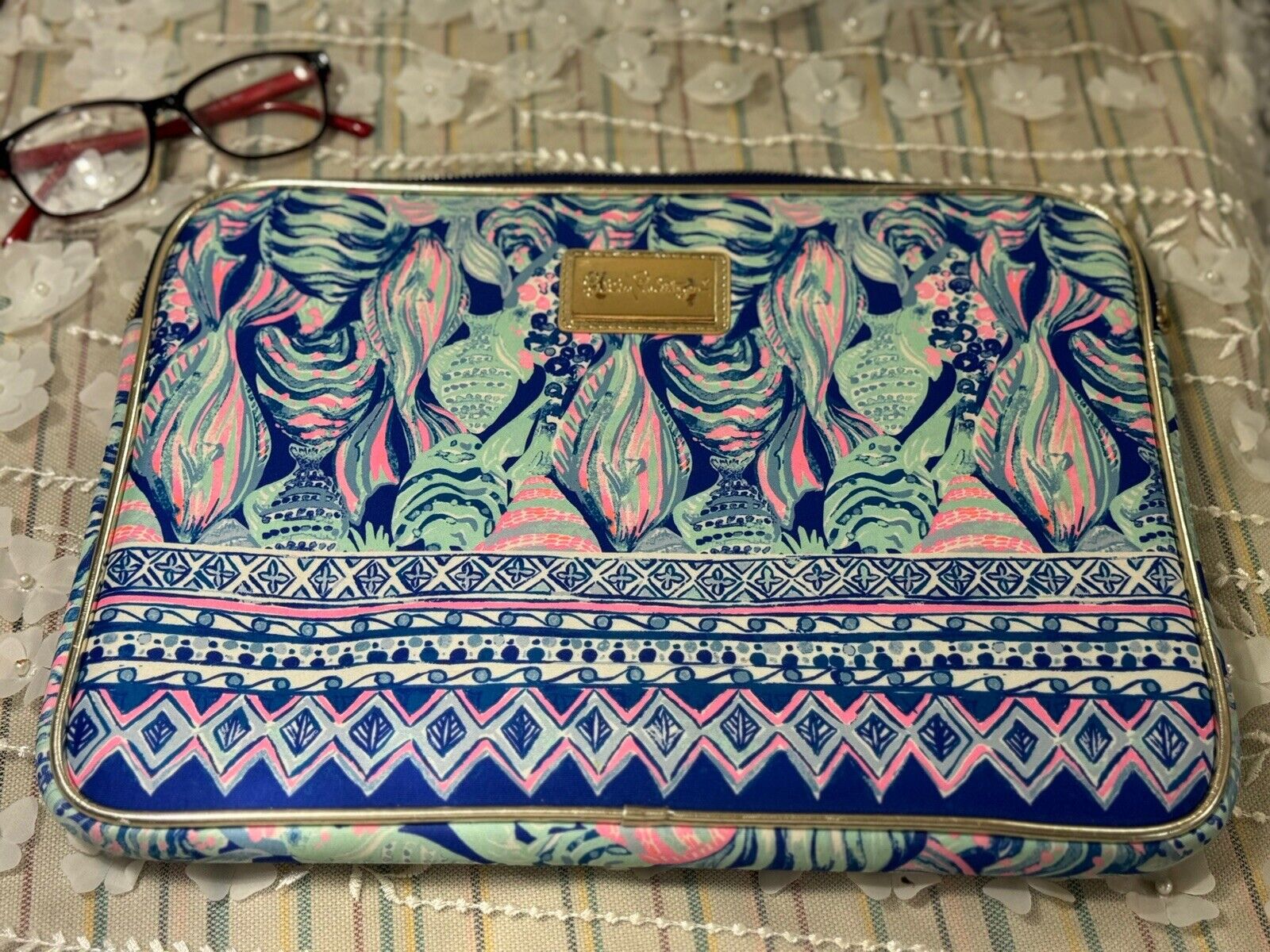 Lilly Pulitzer Scale UP blue 🐟 print Neoprene Laptop Tablet Sleeve Case