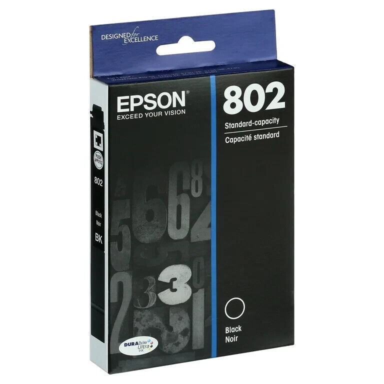 New Sealed Genuine Epson DuraBrite 802 Standard Ink Cartridge Black EXP 12/2023