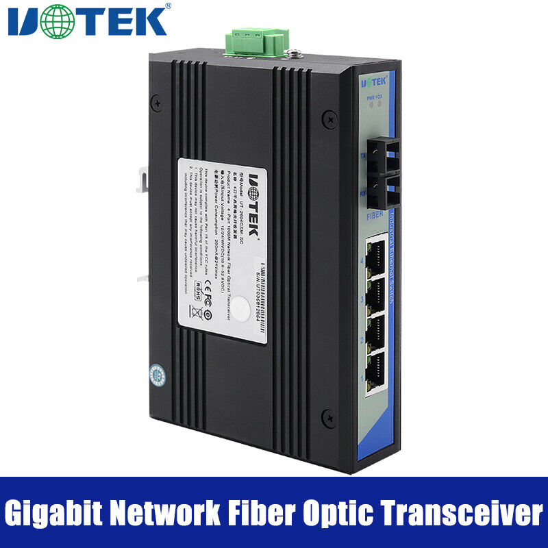 2PCS 1000M UOTEK 4 Ports Gigabit Network Fiber Optic Transceiver RJ45 Converter