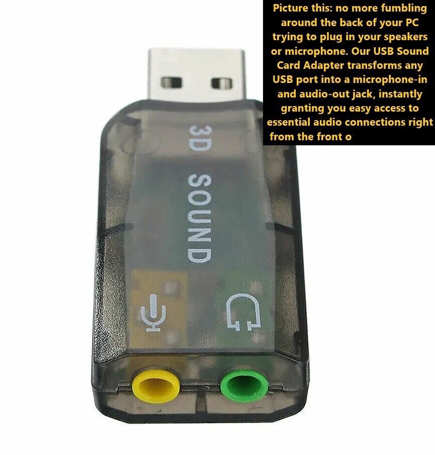 USB 2.0 Sound Card External 5.1 Channel 3D Mic Speaker Virtual Audio PC Adapter
