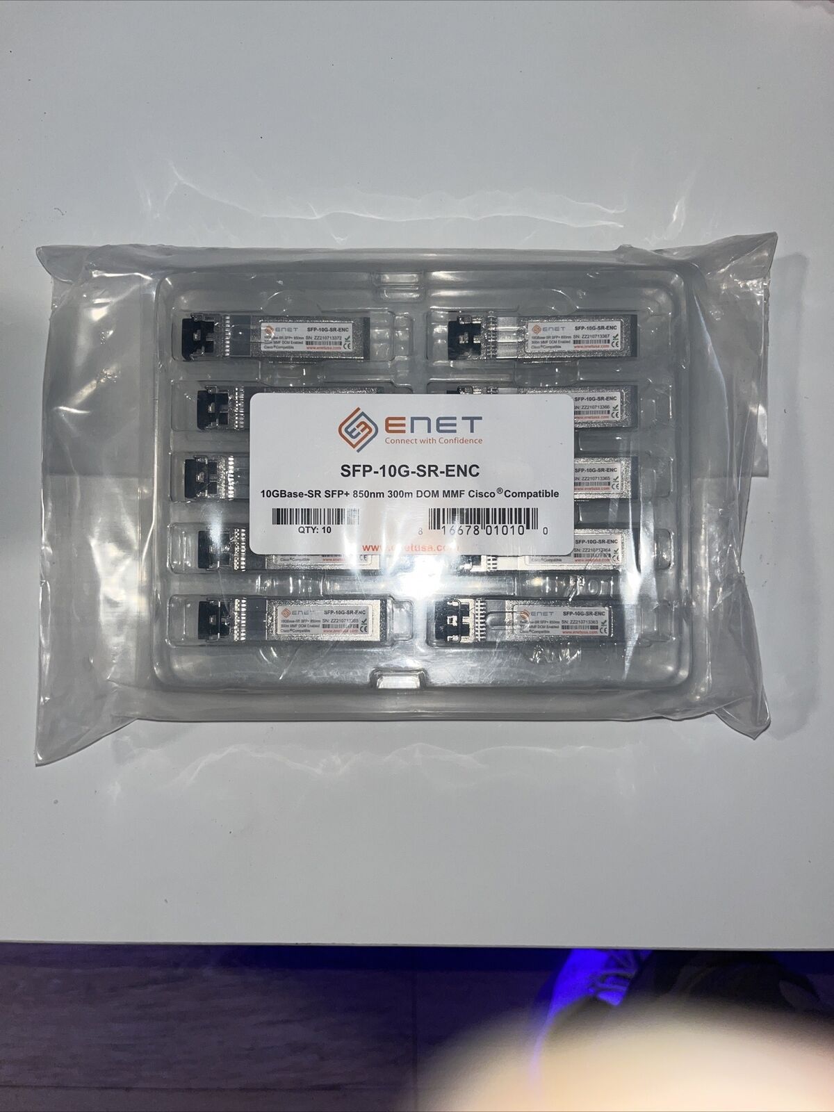 Lot of 10 New In Package  enet SFP-10G-SR-ENC Transceiver Module 816678010100