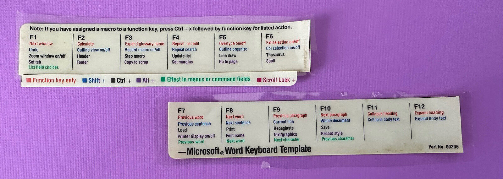 Vintage MICROSOFT Word Keyboard Template - Plastic USED