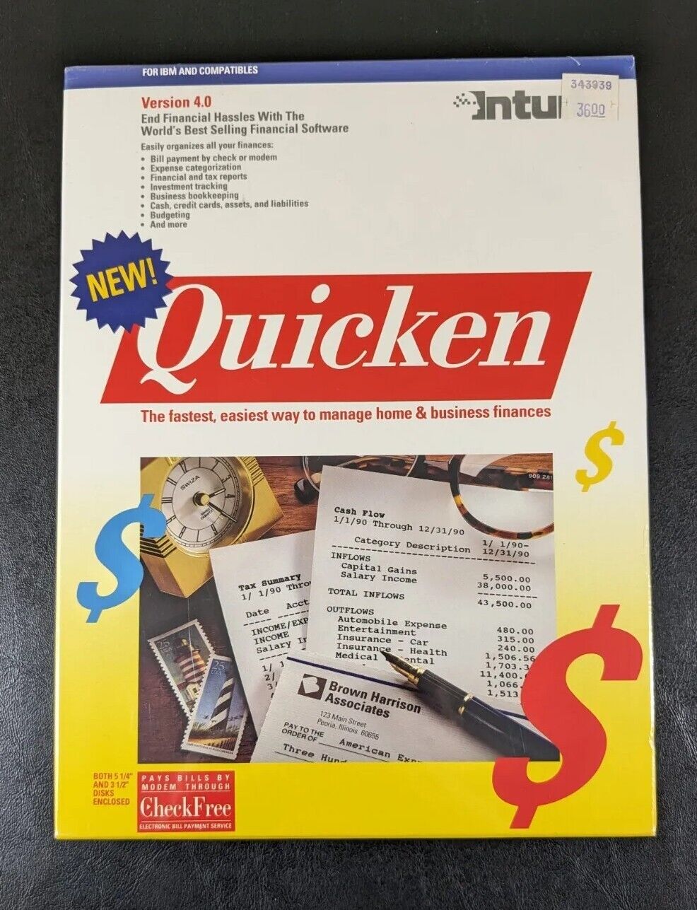 🤓 Vintage SEALED Intuit - Quicken Version 4.0 1990 Floppy Disks for IBM PC