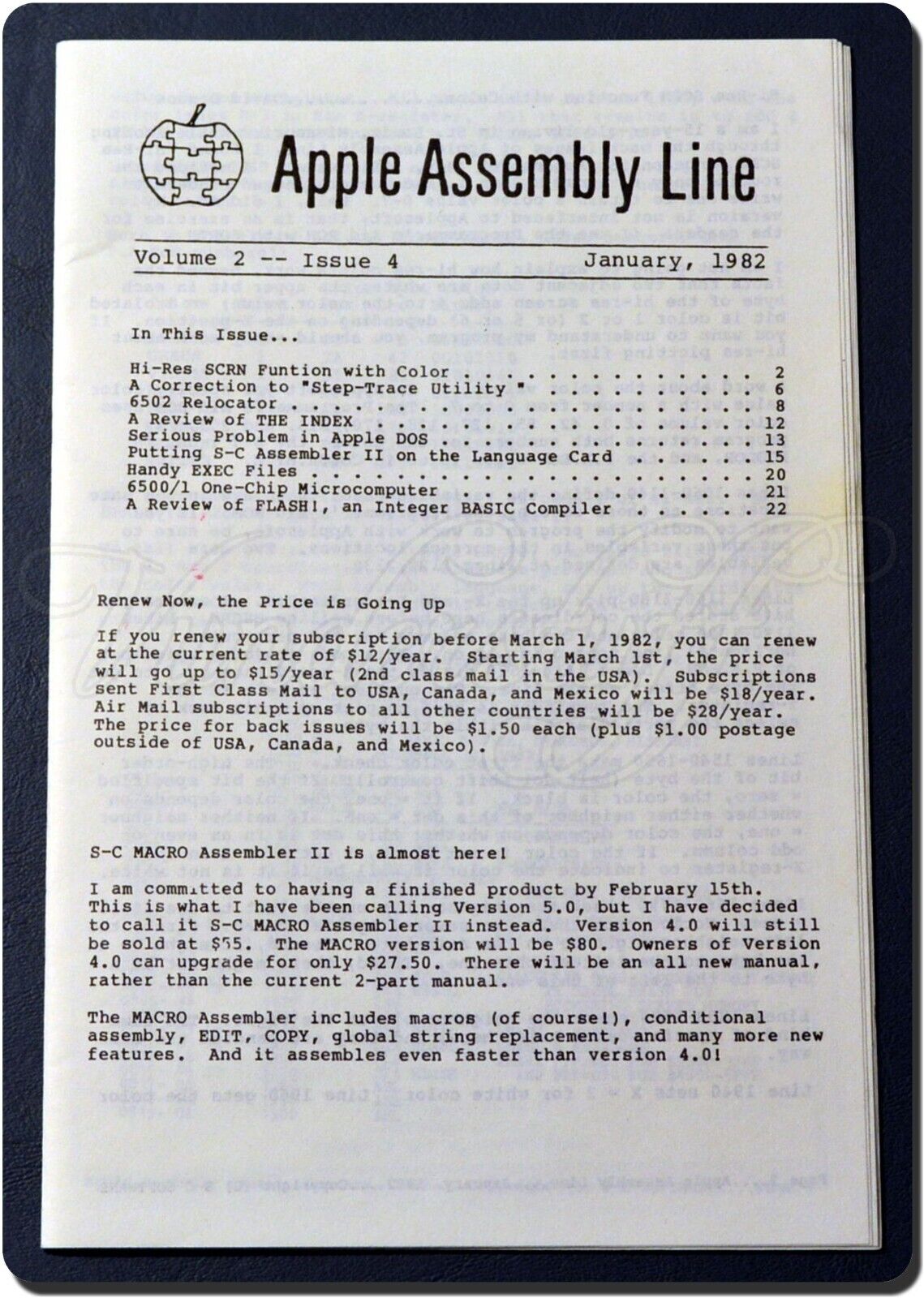 Apple Assembly Line Newsletter / Magazine January 1982 Edition Vintage Rare