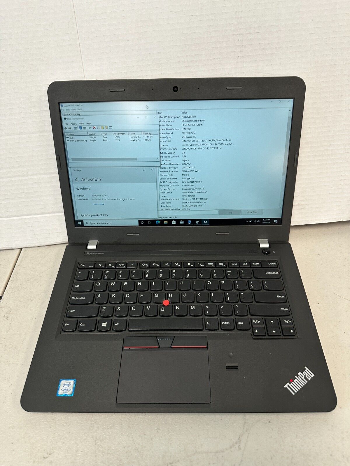 Lenovo Thinkpad E460 i3 6100 8GB RAM 128GB SSD NO AC #04
