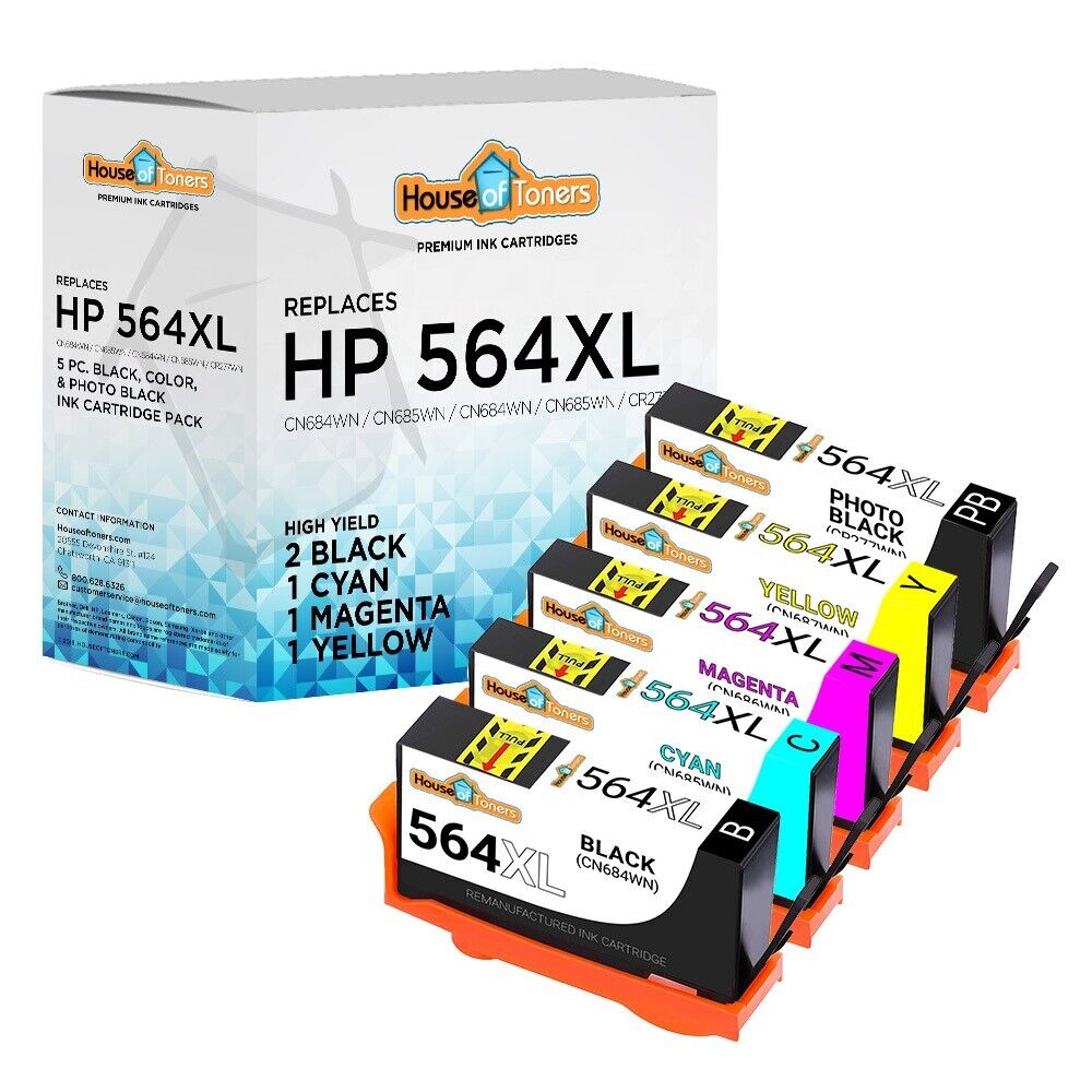 5PK for HP 564XL Ink Cartridge for Photosmart 7510 7515 7520 7525 Printer