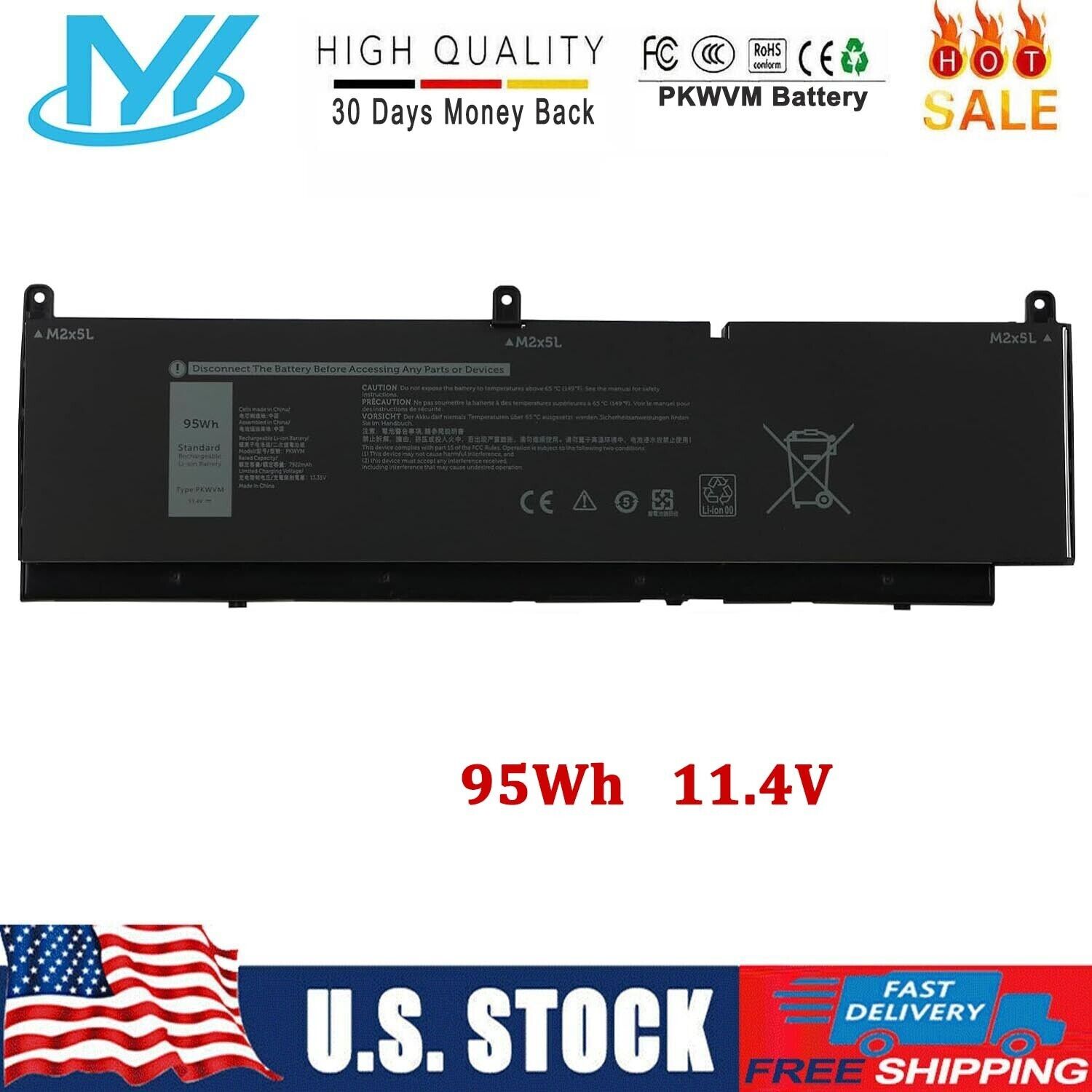 95Wh PKWVM Battery For Dell Precision 7550 7560 7750 7760 0447VR 068N03 453-BBCQ