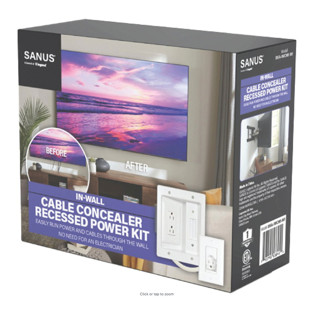 SANUS In-Wall Cable Concealer Recessed Power Kit Mounted TVs BSA-IWP1-W1 $99