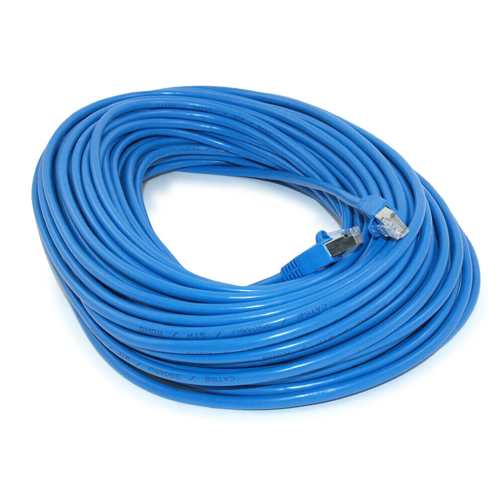 100ft Cat5E SHIELDED Ethernet RJ45 Patch Cable Stranded Snagless Booted BLU