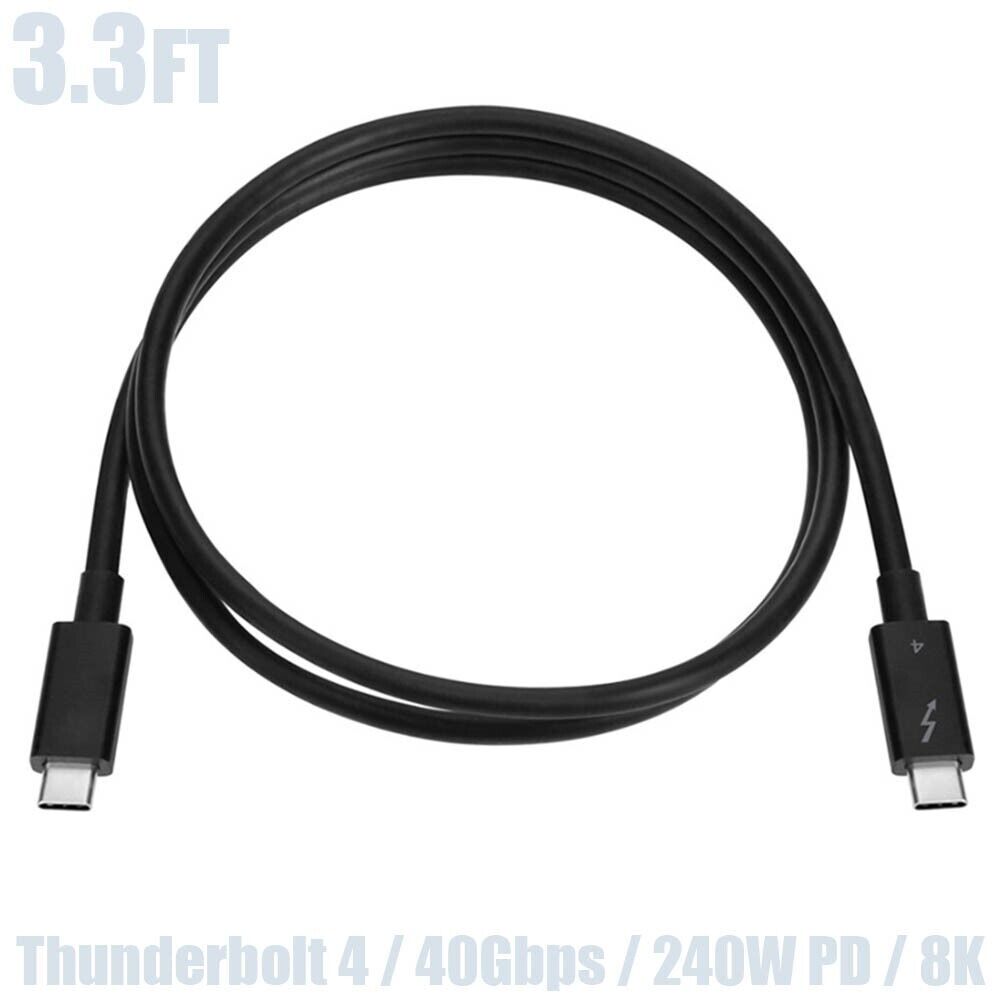 3.3FT USB4 Type-C Thunderbolt 4 Cable 40Gbps 240W PD 8K Dual 4K Intel Cert Black