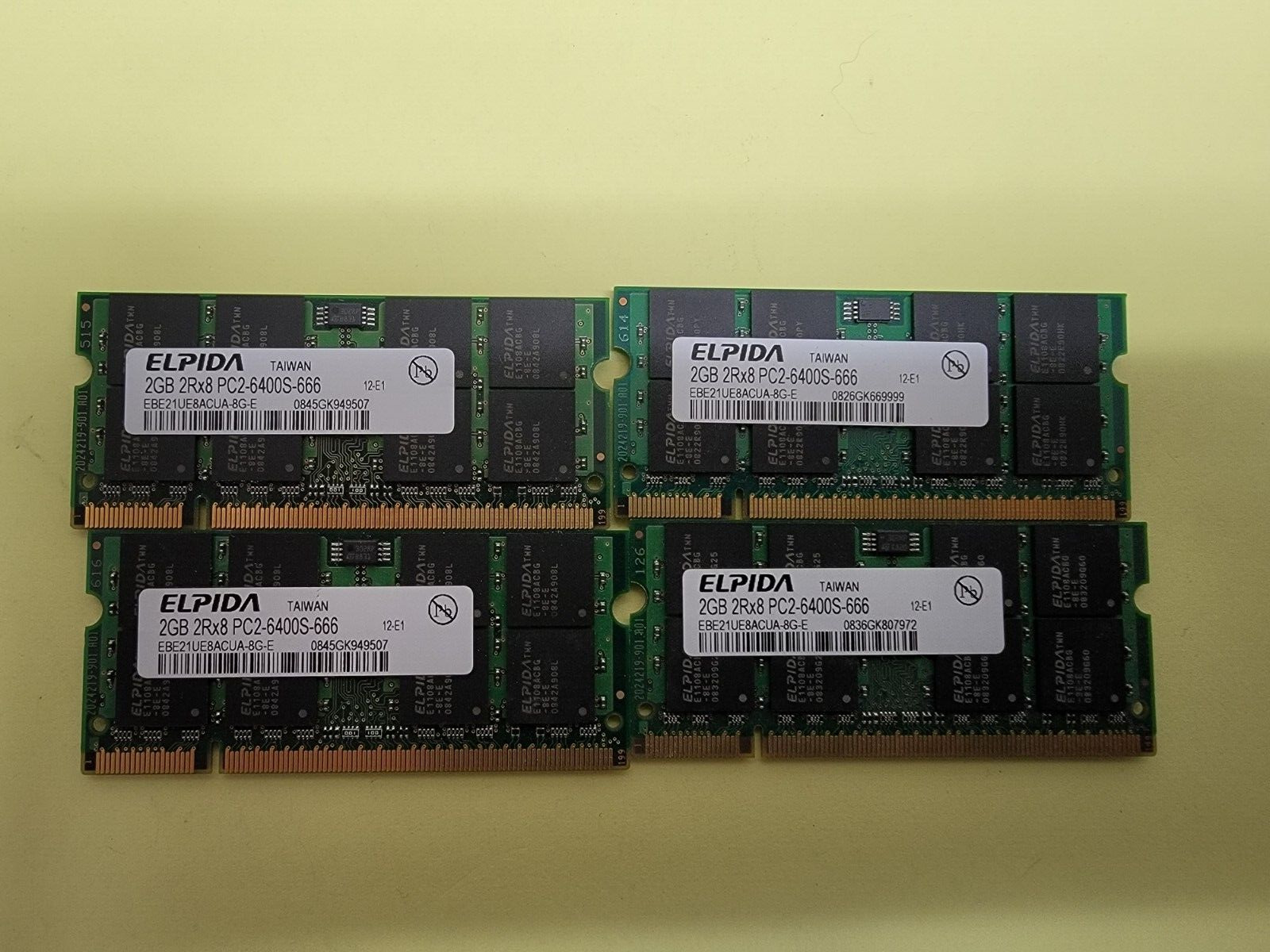 LOT OF FOUR (4) ELPIDA 2GB PC2-6400s DDR2 800Mhz SODIMM Memory