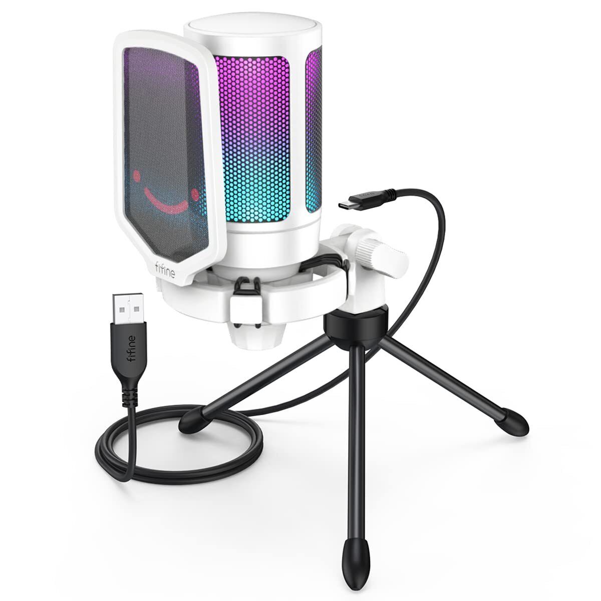 AmpliGame USB Microphone, PC Gaming Recording Desktop Laptop Mic, RGB Streaming