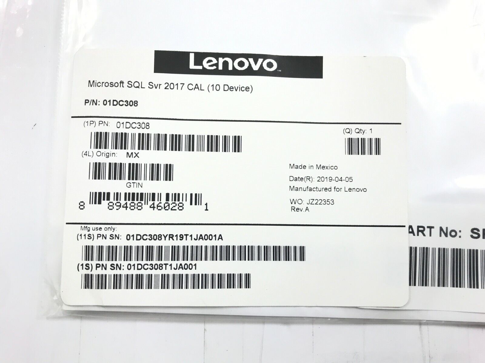 Lenovo 01DC308 Microsoft SQL Server 2017 License - 10 Device CAL