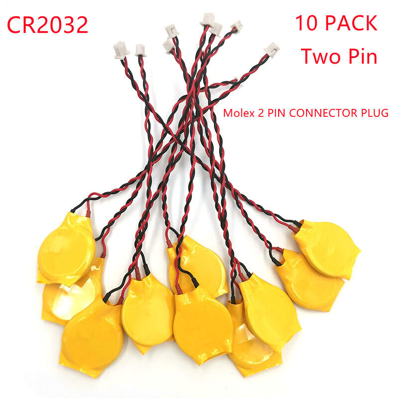 10PCS 3V RTC BIOS CMOS Battery CR2032 For Notebook Laptop Motherboard Wire 2-PIN