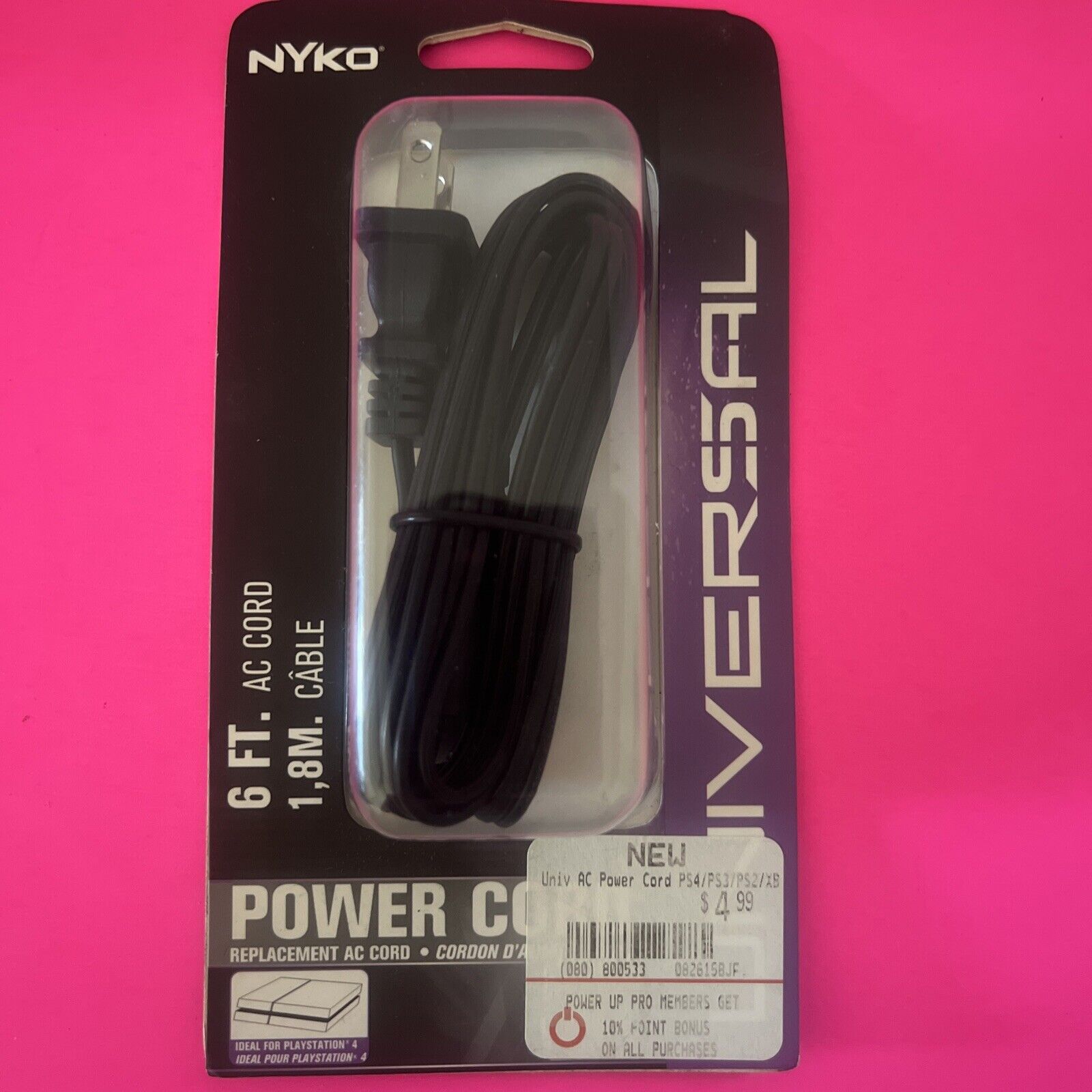 NYKO Universal Replacement Power Cord for PS4, PS3, PS2, Sega & More