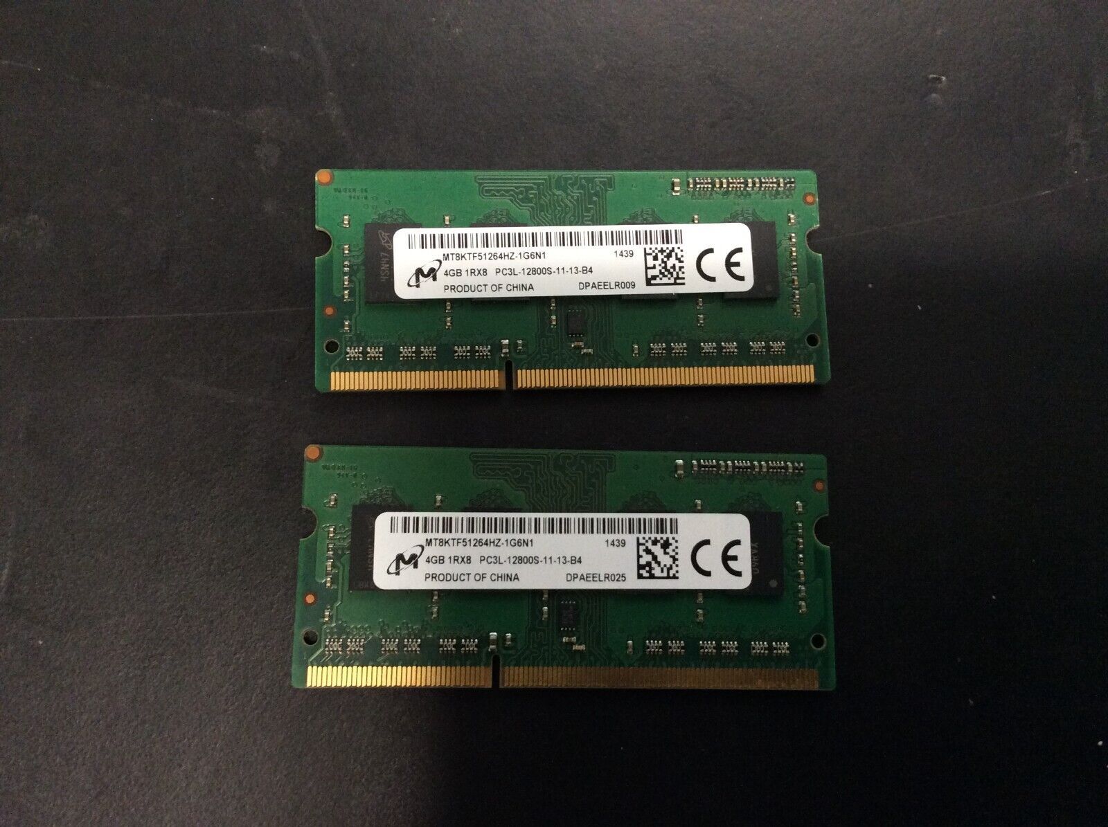 LOT of 2 Micron Laptop Memory RAM (2x4GB) PC3L-12800S DDR3 [MT8KTF51264HZ-1G6N1]