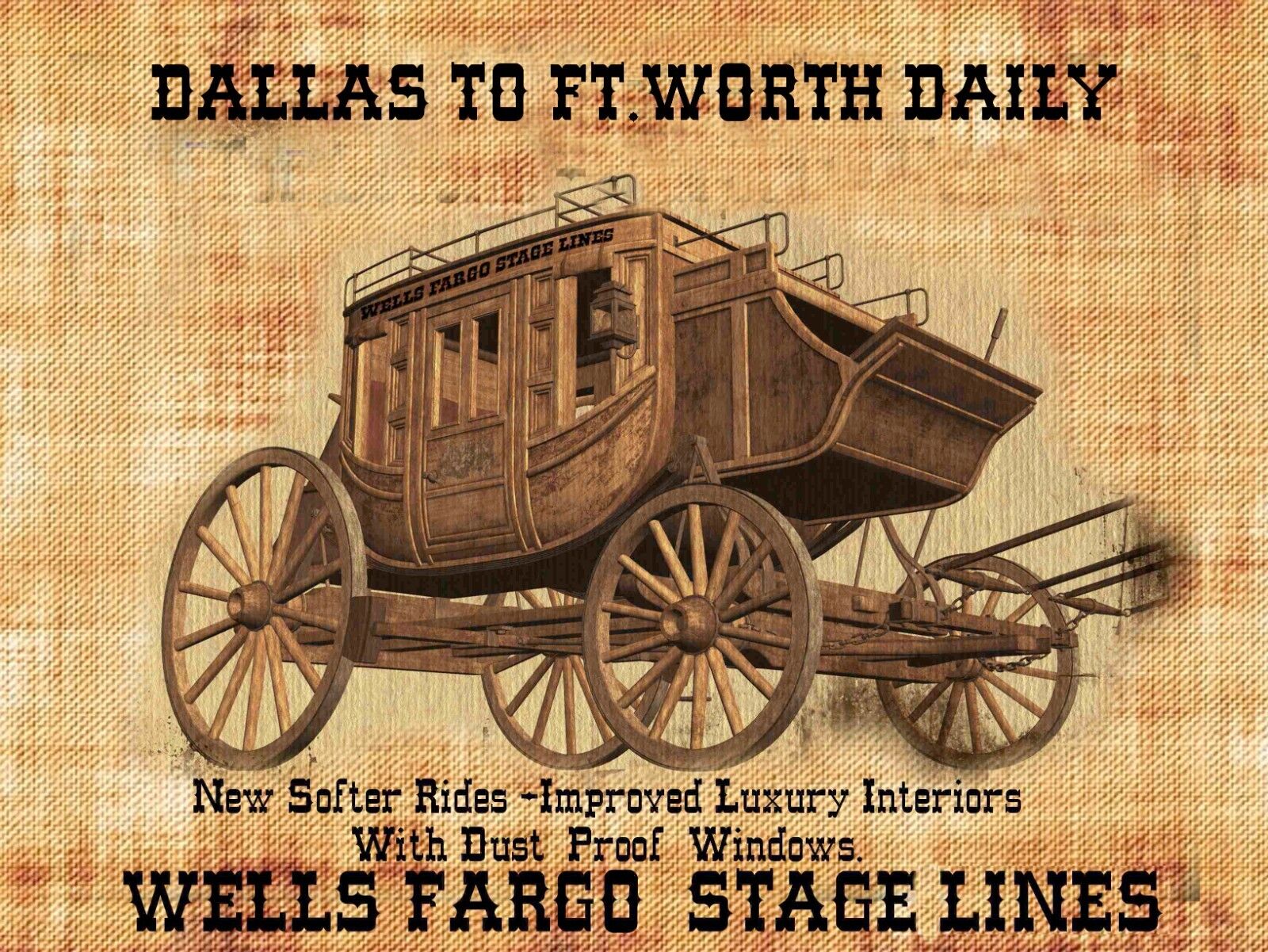 Old West Wells Fargo Stage lines Dallas to Ft Worth Mouse Pad   7 3/4  x 9\