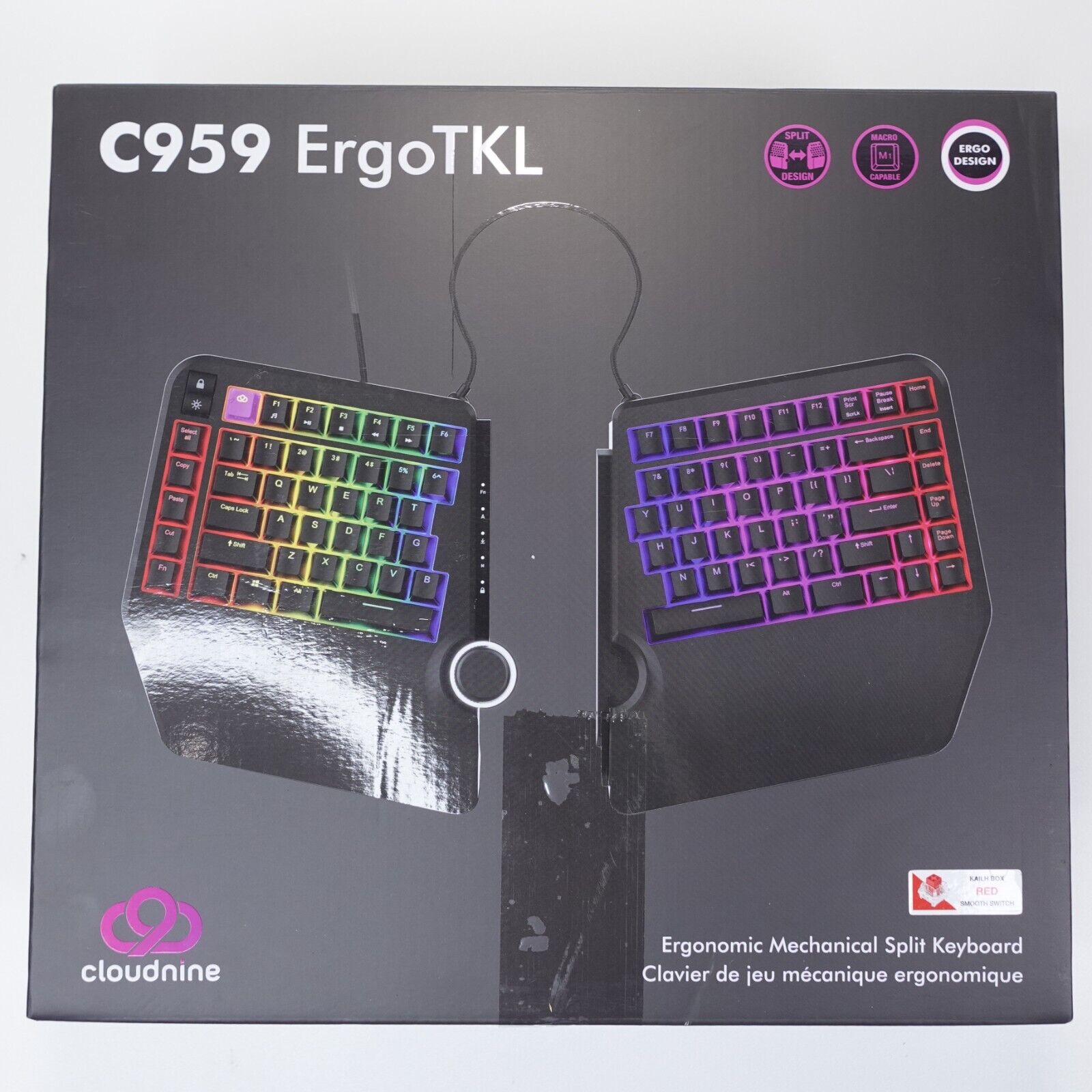 Cloud Nine ErgoTKL Ergonomic Split Mechanical Keyboard – Kailh Box Red