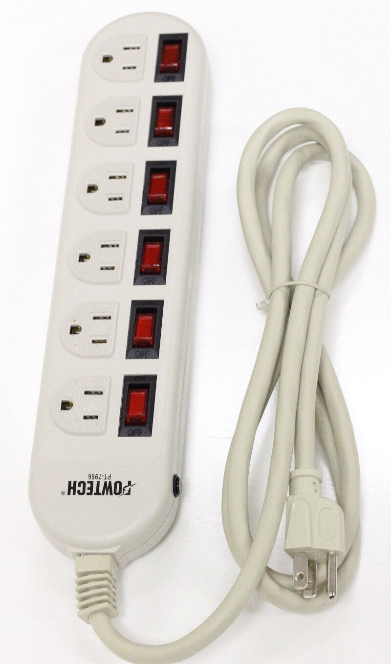 6 Outlet Surge Power Strip with 6 Lighted ON/OFF Switches ONE Switch Every Plug