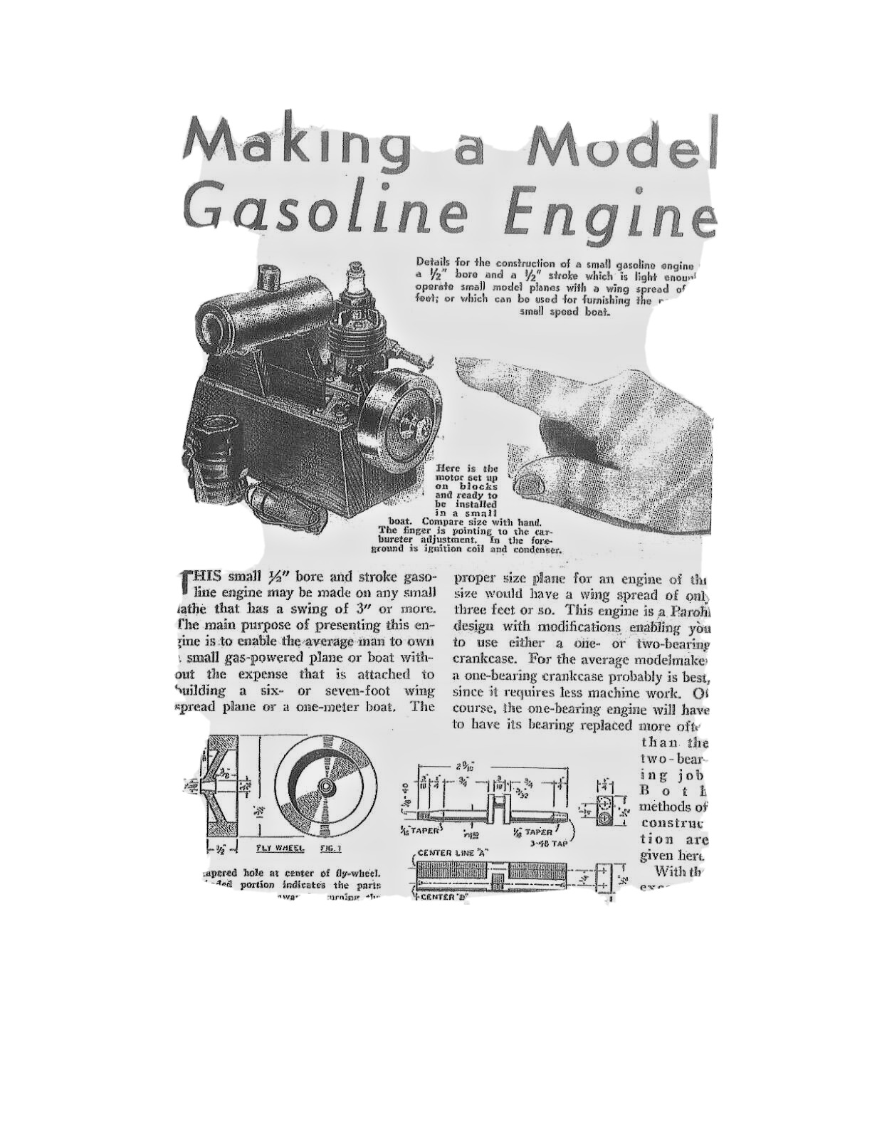 Make a model gasoline engine, paper copies of a 1940\'s original magazine article