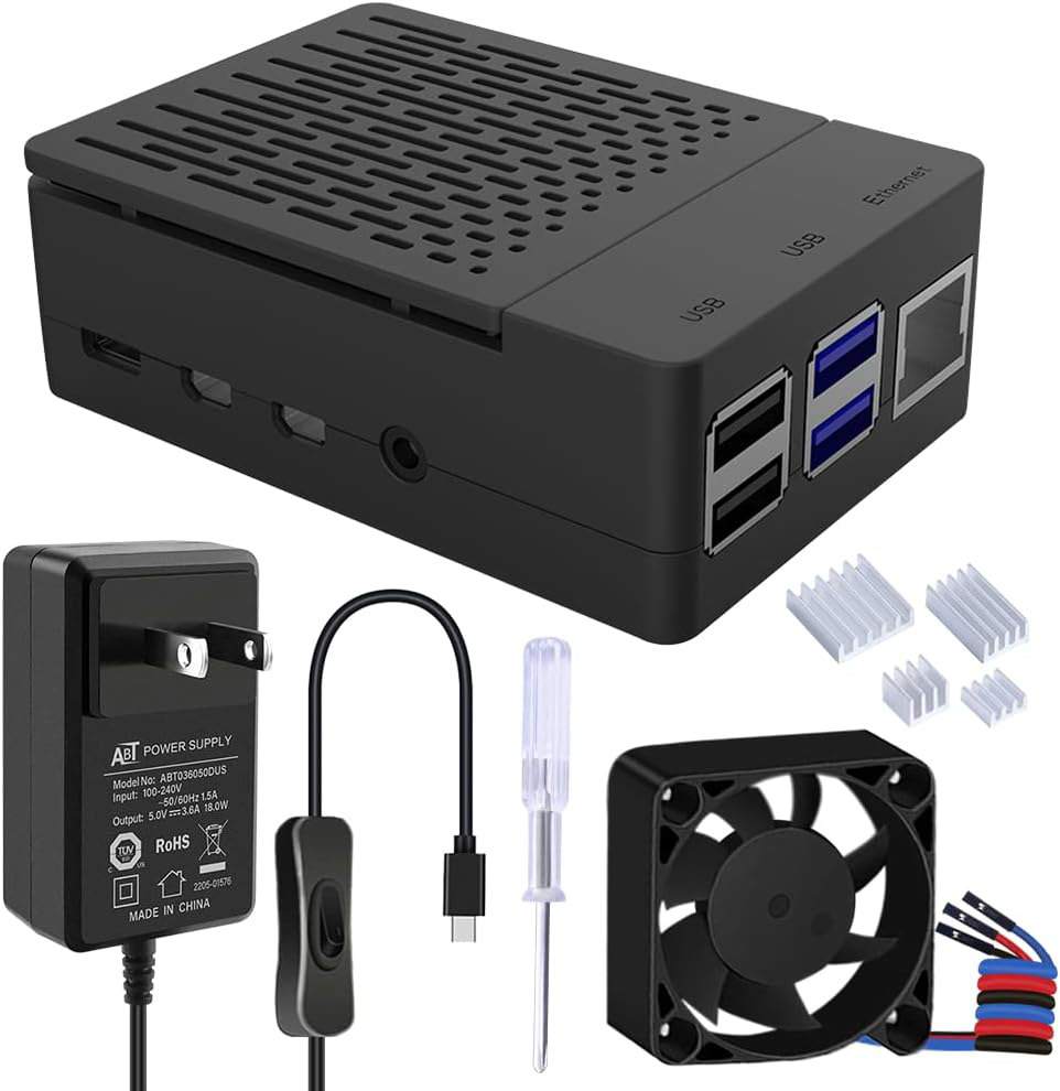 GeeekPi Case for Raspberry Pi 4 with 18W 5V 3.6A Power Supply, Pi 4B Case with 4