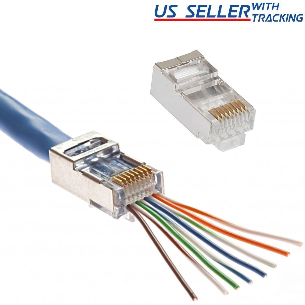100pcs CAT6 Shielded RJ45 Pass Through Modular Plug Cable Connector End 8P8C