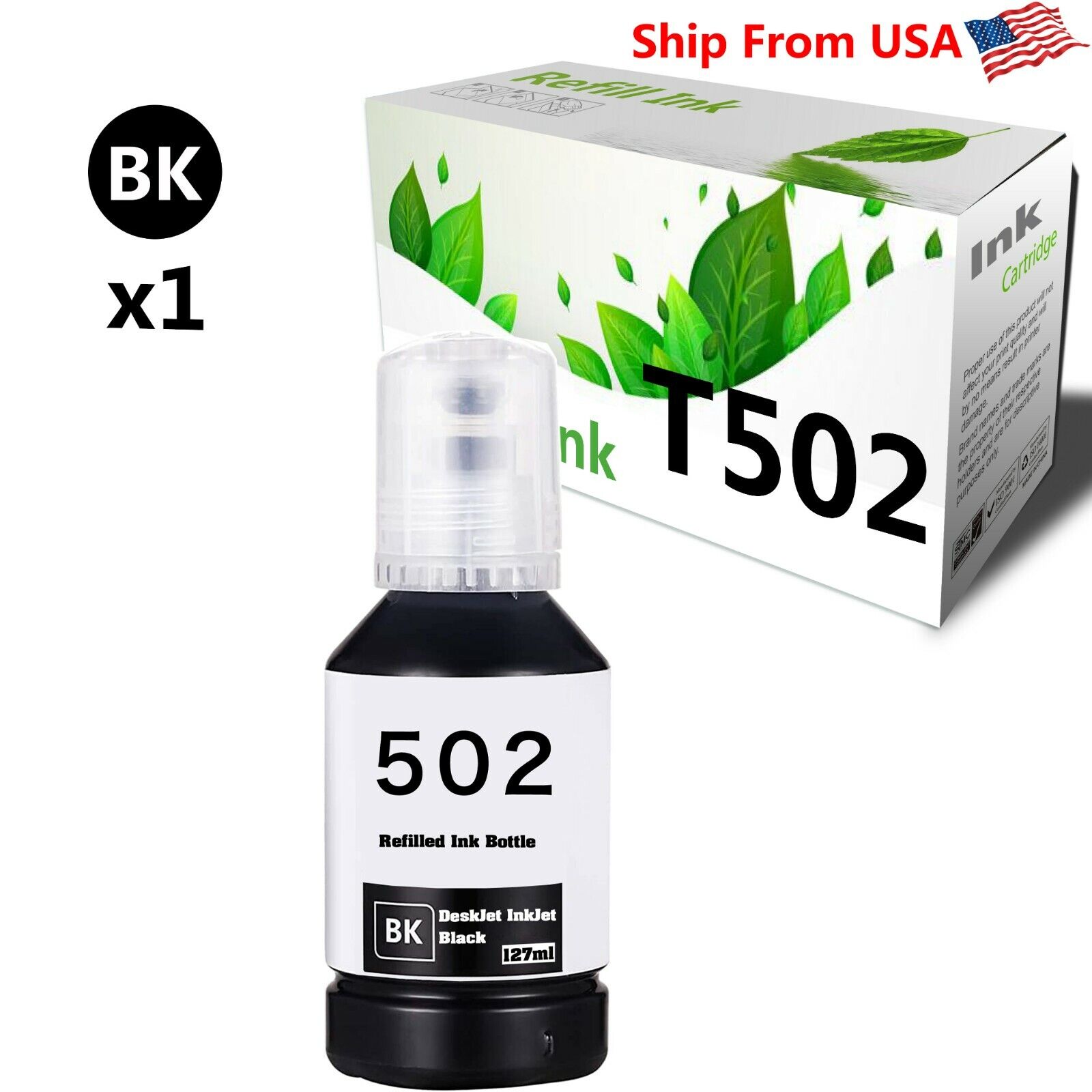 1 PK 127ml T502 T 502 Black ink bottle for Epson Workforce ET-4750 ST-3000