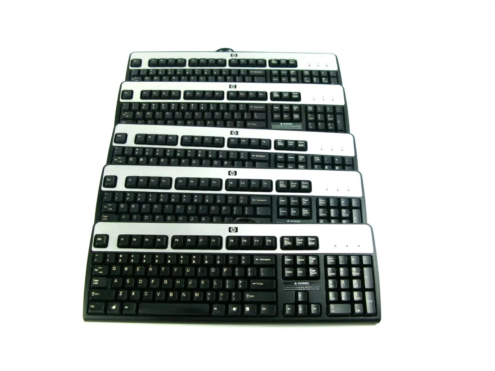 LOT OF  5 HP KU-0316 Black and Silver USB Keyboard Black/Silver