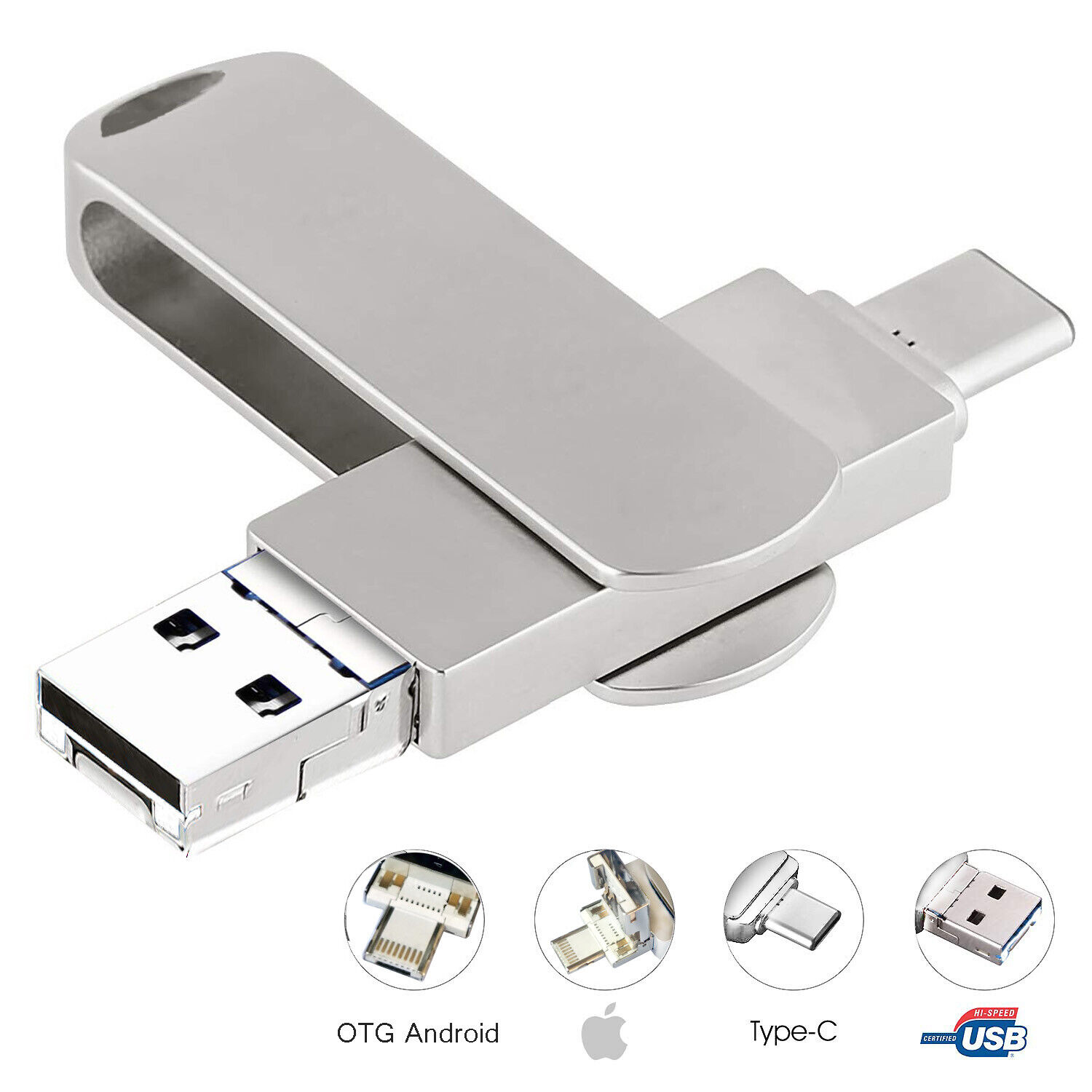 1TB 512GB USB 3.0 Flash Drive Memory Stick Thumb Type C 4 in1 For iPhone OTG PC