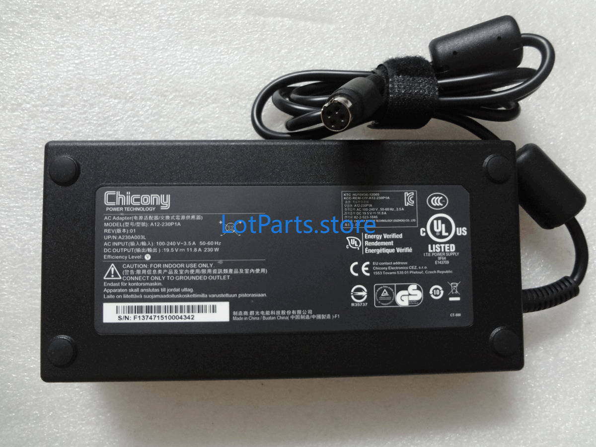 NEW Original Chicony 19.5V 11.8A 230W AC Adapter Cord FOR Clevo P751DM P751DM-G