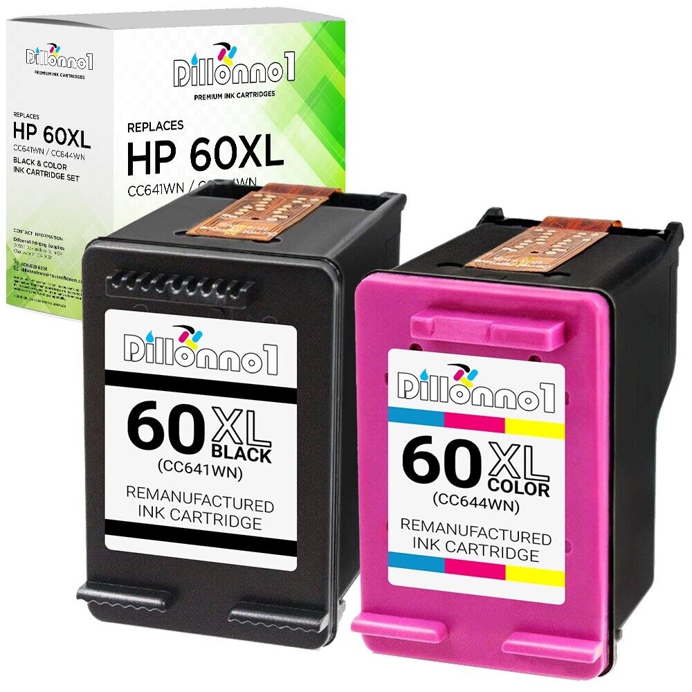 2PK For HP 60XL Ink 1-Black & 1-Color CC641WN CC644WN Hp 60 XL