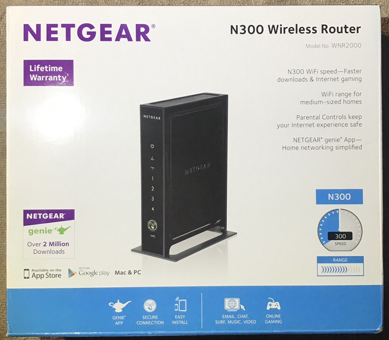 Netgear N300 Wireless Router WNR2000 Mac Or PC New