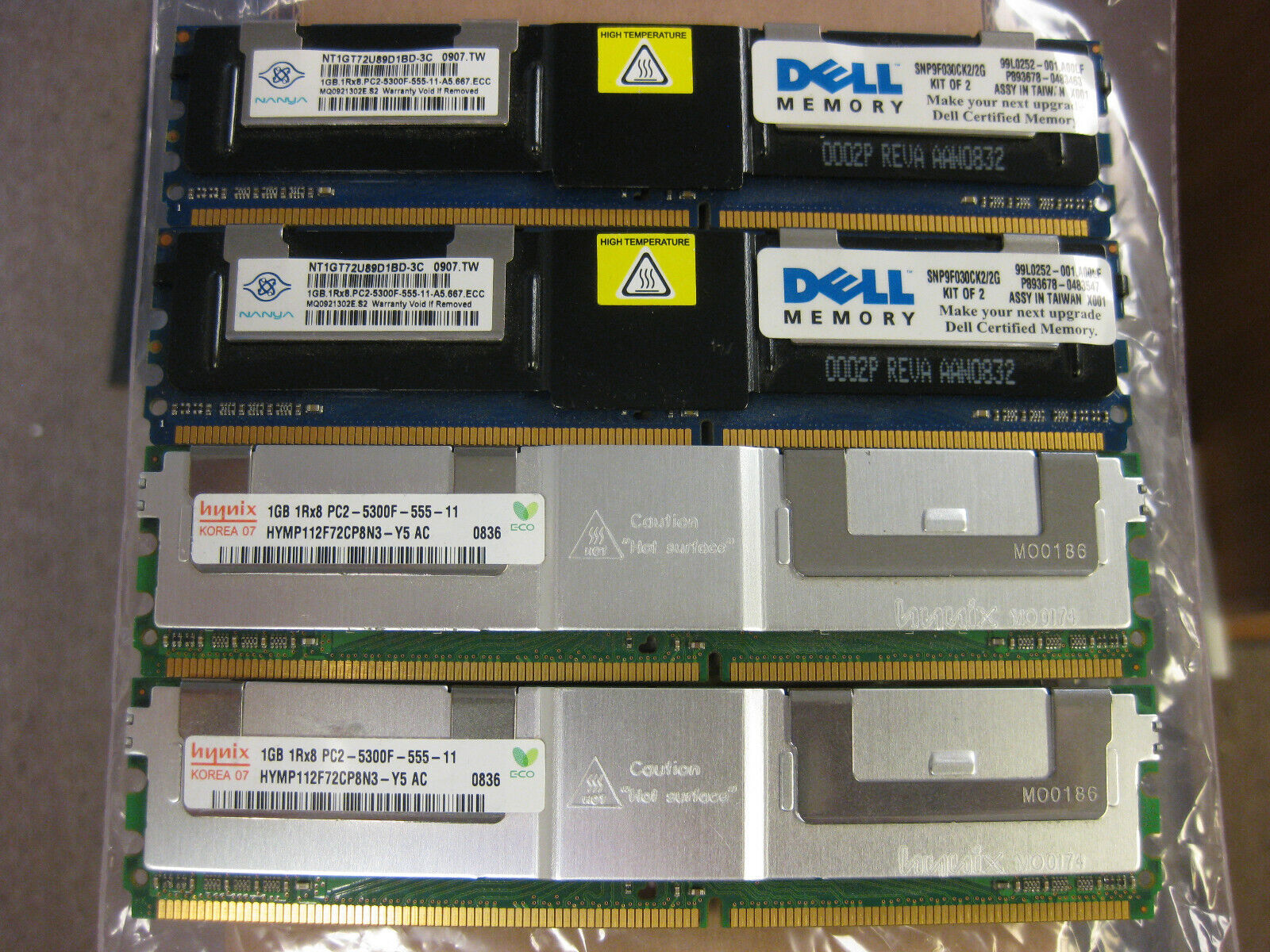 Hynix & Nanya 4GB (2 x1GB) & (2 X1GB) 2Rx8 PC2-5300F DDR2 667Mhz Server Memory