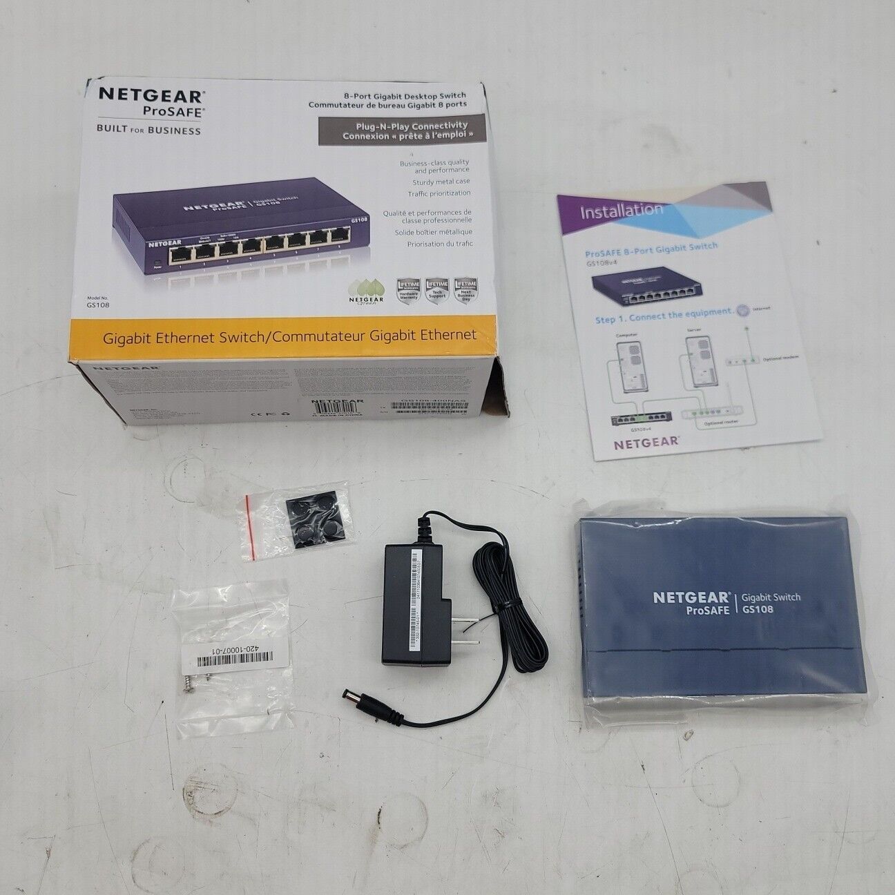 Netgear ProSafe 8 Port Gigabit Switch Model GS108V4. 8 Ports  With Power adapter