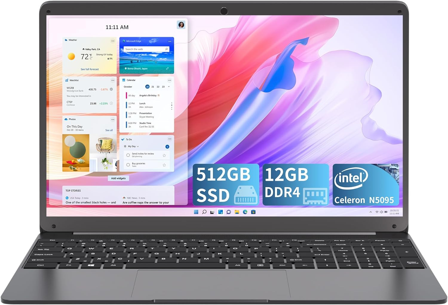 SGIN Laptop 15. 6 '' Intel Celeron 2.8GHz 12GB RAM 512GB ROM  Notebook Mini HDMi