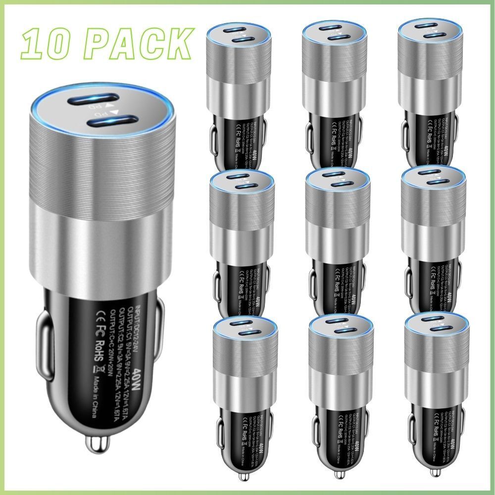 10Pack 40W Dual USB-C Fast Car Charger Adapter For iPhone 15 14 13 12 11 Pro Max